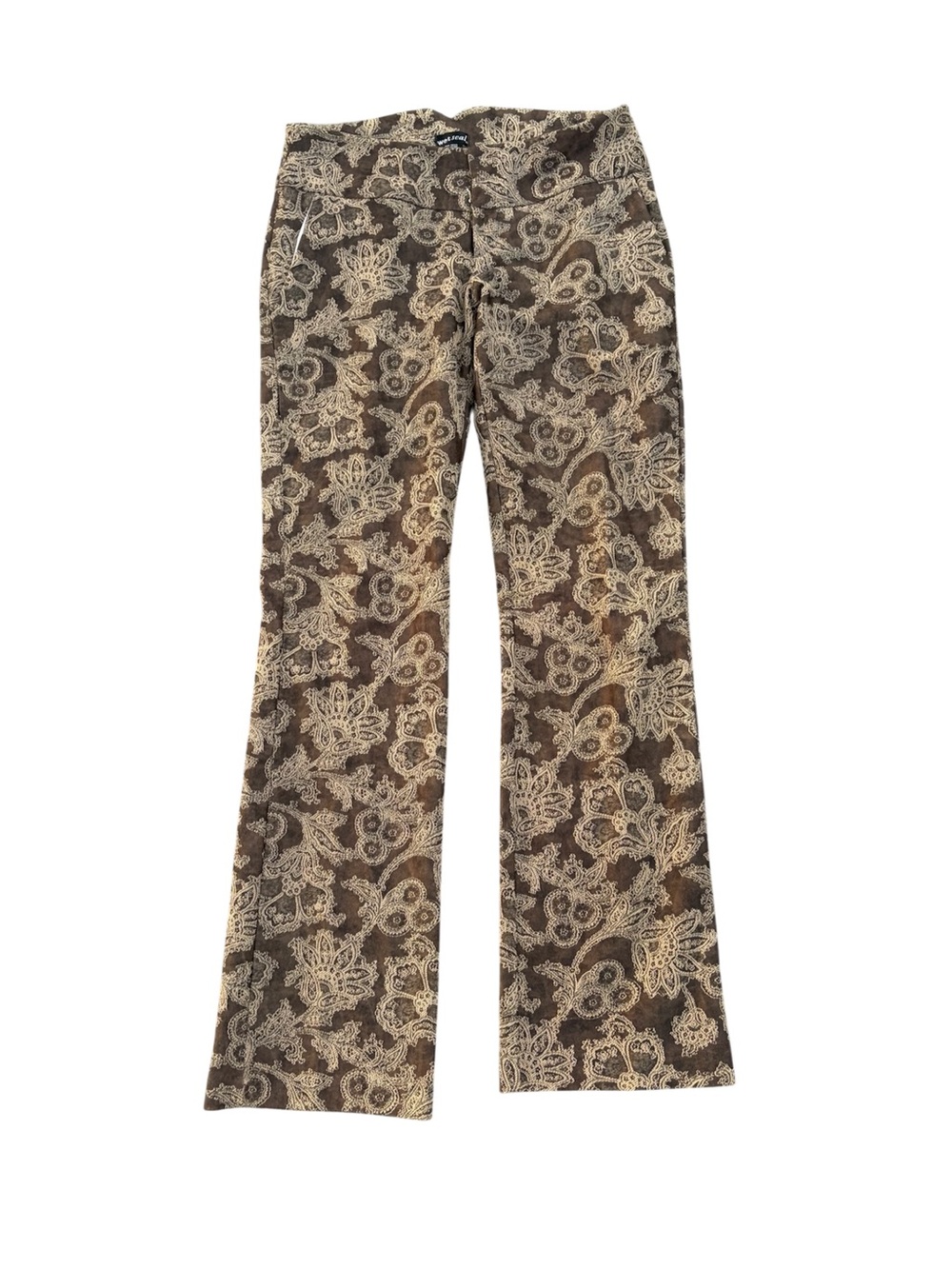 Wet Seal Y2K Jacquard Flare Pants Brown Floral Trousers